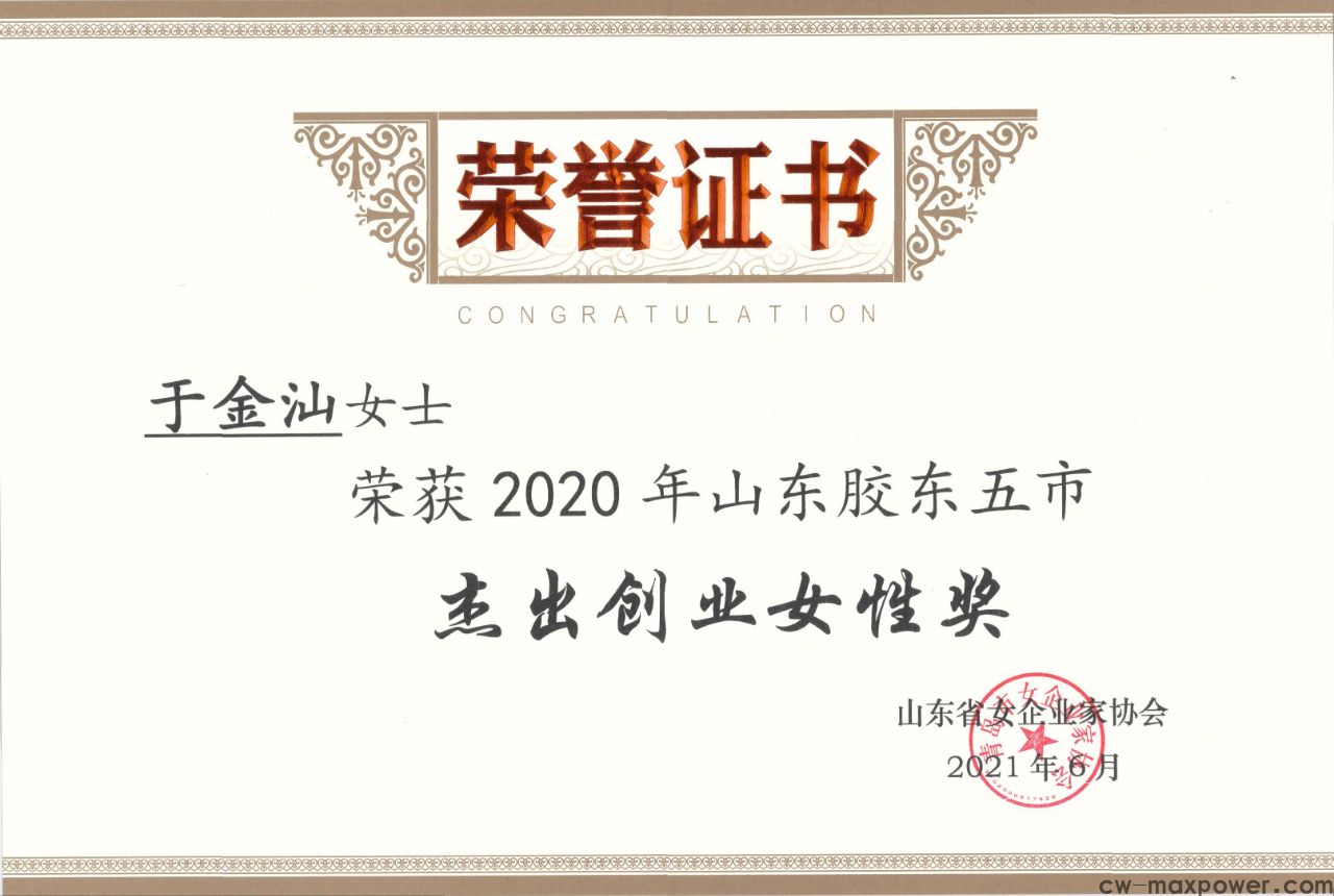 喜報(bào)！于金汕總經(jīng)理榮獲2020年山東膠東五市杰出創(chuàng)業(yè)女性獎(jiǎng)(圖2)